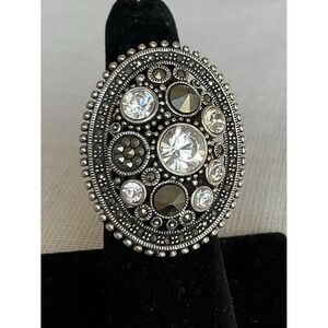 Vintage 925 Thailand Sterling Silver Marcasite & Clear Stone Ring Size 5.75